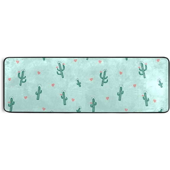 Kitchen Rugs and Mats Non-Skid Washable Runner Rugs Cute Cactus Heart Green Long 72x24 inch for Floor Cushioned Hallway Entryway Indoor 2x6