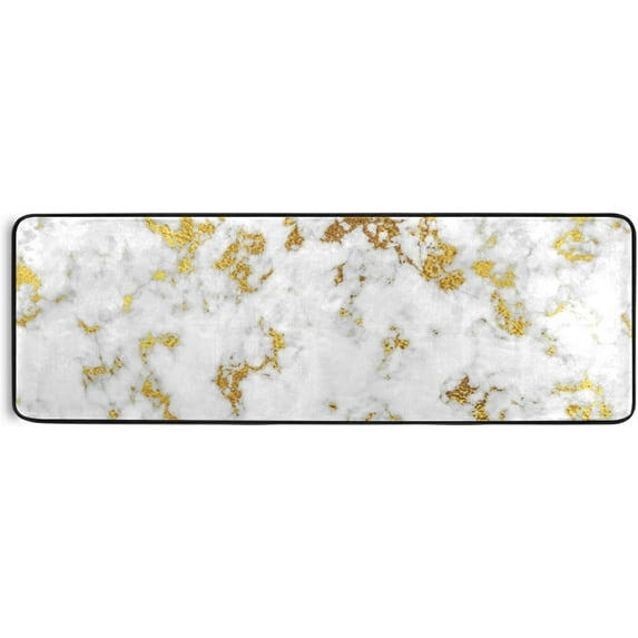 Kitchen Rugs and Mats Non-Skid Washable Runner Rugs Gold & White Marble Abstract Long 72x24 inch for Floor Cushioned Hallway Entryway Indoor 2x6