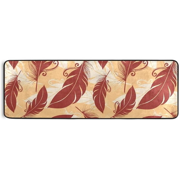 Kitchen Rugs and Mats Non-Skid Washable Runner Rugs Hipster Red Feathers Psttern Long 72x24 inch for Floor Cushioned Hallway Entryway Indoor 2x6
