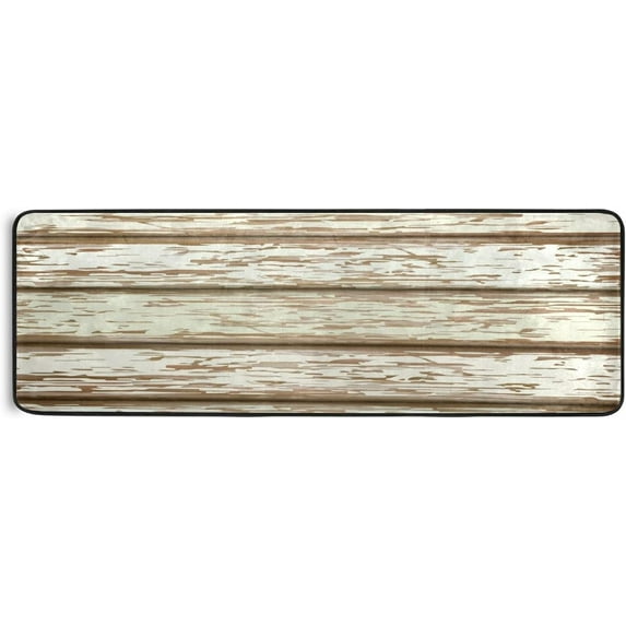 Kitchen Rugs and Mats Non-Skid Washable Runner Rugs Retro Wooden Texture Long 72x24 inch for Floor Cushioned Hallway Entryway Indoor 2x6 White