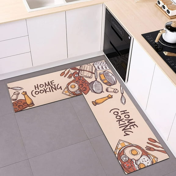 Kitchen Rugs and Mats Non Skid Washable Set of 2, Good Mood Funny Doodle Kitchen Runner Rug, Cute Cartoon Under Sink Mats for Kitchen Floor Deco