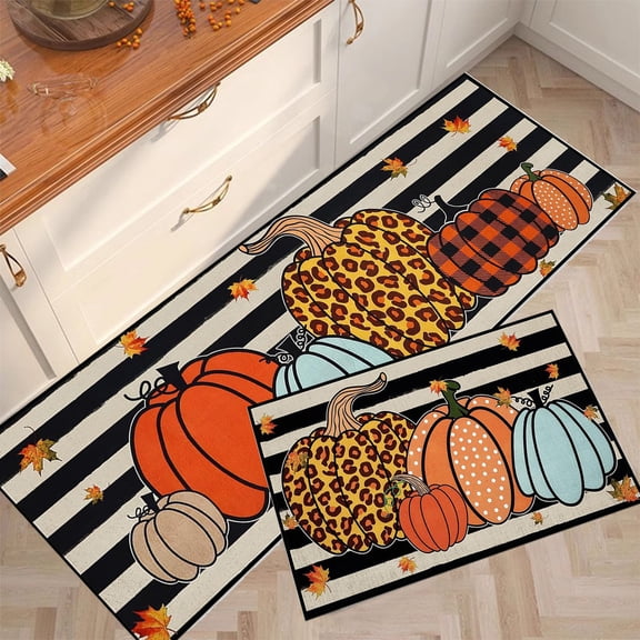 Kitchen Rugs and Mats for Floor - 2 Pack Non-Slip Backing Kitchen Decor Mat, 16x24in + 16x48in, Orange