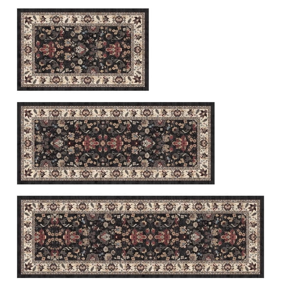 Kitchen Rugs and Runners Set of 3, Yamaziot Kitchen Floor Mat Non Slip Washable Farmhouse Carpet for Laundry Room Sink, 20"x32"+20"x32"+20"x47"