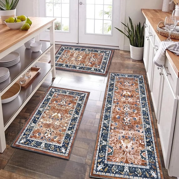 Kitchen Rugs and Runners Set of 3, Yamaziot Kitchen Mat for Floor, Non Slip Skid Comfort Washable Farmhouse Carpet for Laundry Room Sink, 20"x32"+20"x32"+20"x47"