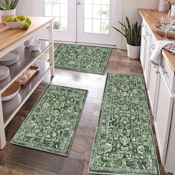 Kitchen Rugs and Runners Set of 3, Yamaziot Kitchen Mat for Floor, Non Slip Skid Comfort Washable Farmhouse Kitchen Carpet for Laundry Room Sink, 20"x32"+20"x32"+20"x47"