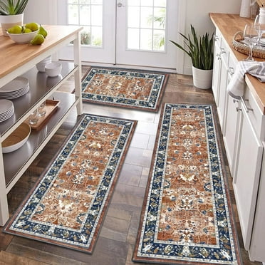 Kitchen Rugs and Runners Set of 3, Yamaziot Kitchen Mat for Floor, Non Slip Skid Comfort Washable Farmhouse Kitchen Carpet for Laundry Room Sink