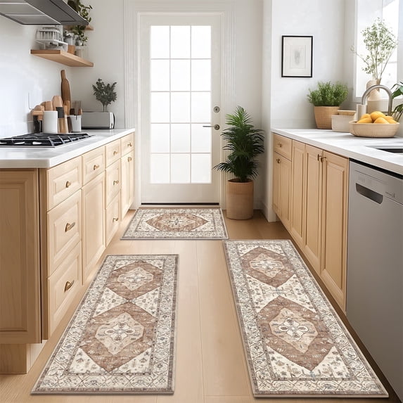 Kitchen Rugs and Runners Set of 3, Yamaziot Kitchen Mat for Floor, Non Slip Skid Comfort Washable Farmhouse Kitchen Carpet for Laundry Room Sink, 20"x32"+20"x47"+20"x59"