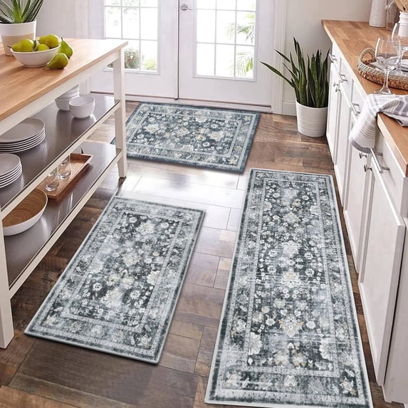 Kitchen Rugs and Runners Set of 3, Yamaziot Kitchen Mat for Floor, Non Slip Skid Comfort Washable Farmhouse Kitchen Carpet for Laundry Room Sink, 20"x32"+20"x32"+20"x47"