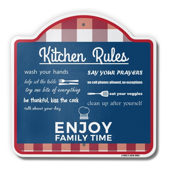 Kitchen Rules 18" X 18" Heavy-Gauge Aluminum Architectural Sign | SignMission Designer Kitchen Home Rules Family Food Clean Cook Metal Novelty Gift Funny Joke Gag Road Garage