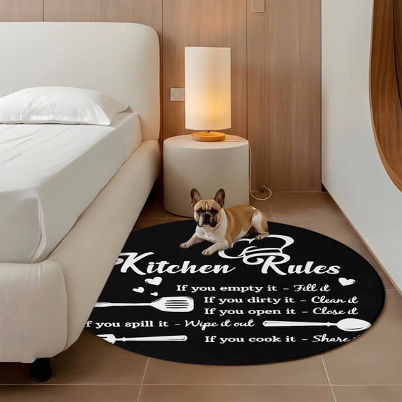 Kitchen Rules 3ft Round Rug for Bathroom Accent Bedside Corner, Tableware Fork Tableware Washable Non Slip Circle Area Rug for Small Spaces