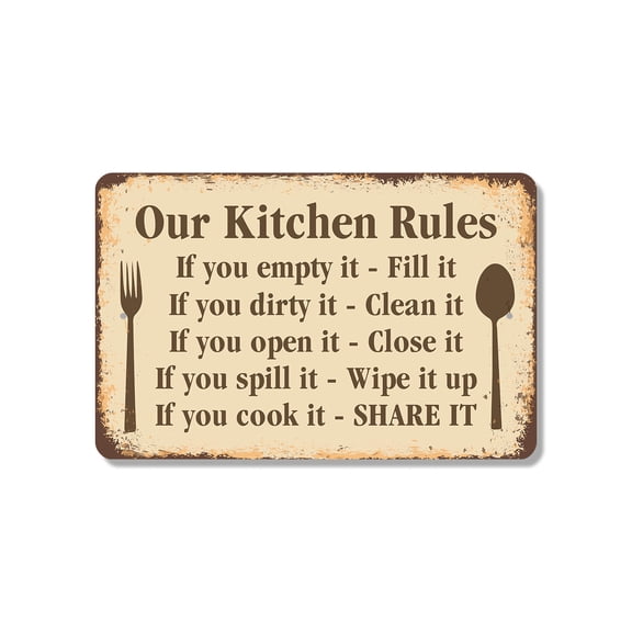Our Kitchen Rules 8 Inch x 12 Inch Novelty Plastic Sign Durable Weatherproof UV Protected Perfect for Kitchens Homes Fun Gift for Cooks Crafted in the USA