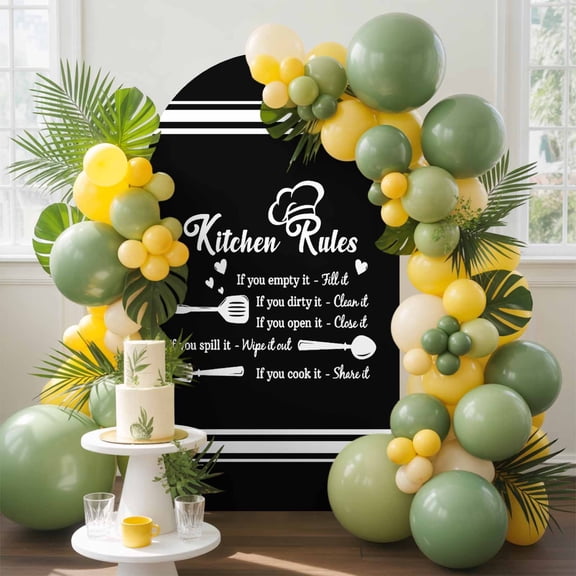 Kitchen Rules Arch Backdrop Cover, 6.6FT, Tableware Fork Tableware Black White Spandex Arch Covers Double-Sided Backdrop for Wedding Birthday Party Photo Background Decoration