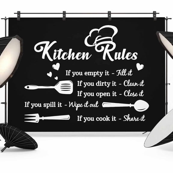 Kitchen Rules Backdrop for Photography, Tableware Fork Tableware Black White Photo Backdrop Portrait Background Party Banner Photo Backgrounds for Studio Booth Props, 12x8ft