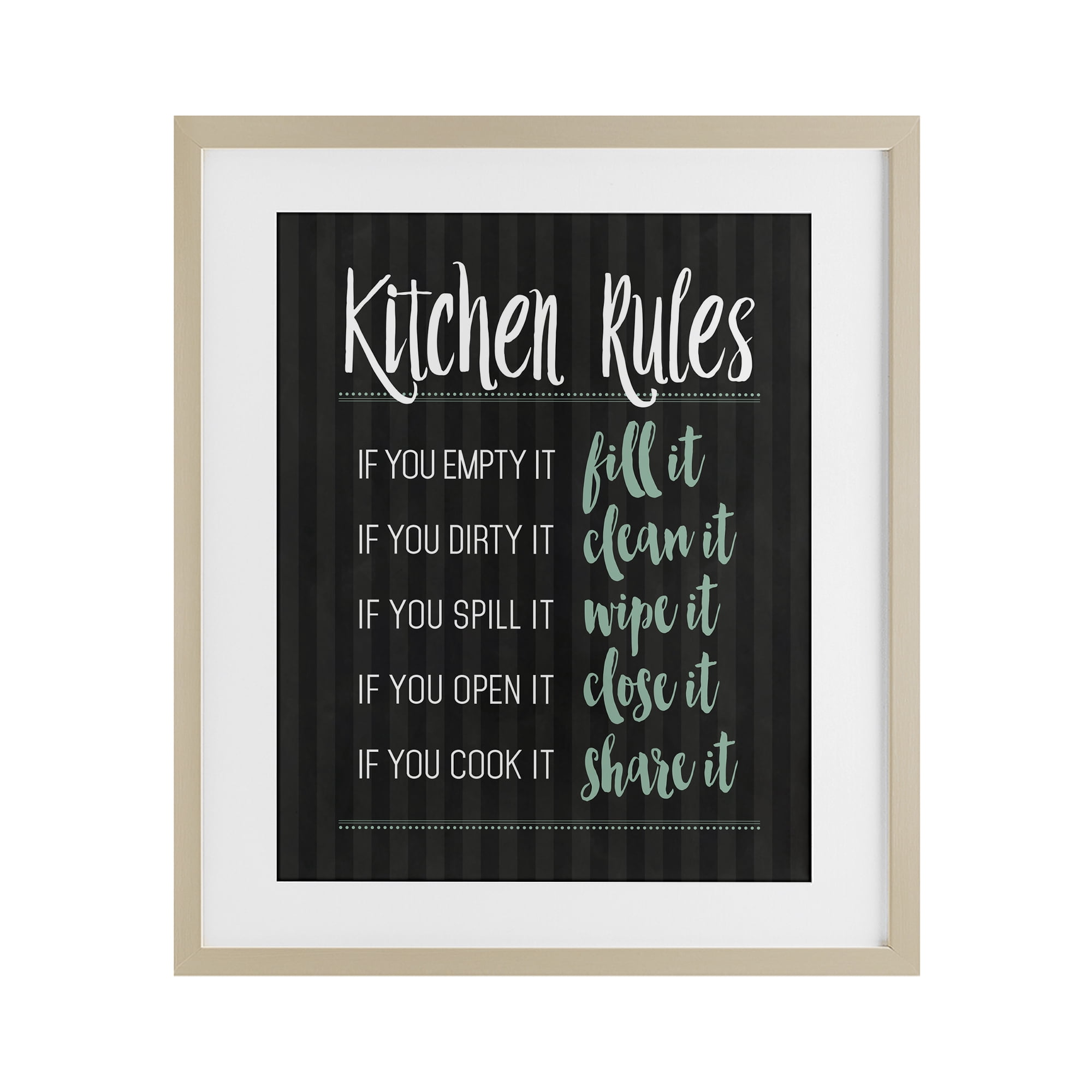 Kitchen Rules Black & Green Birch Framed Print Under Glass, design by Lettered and Lined