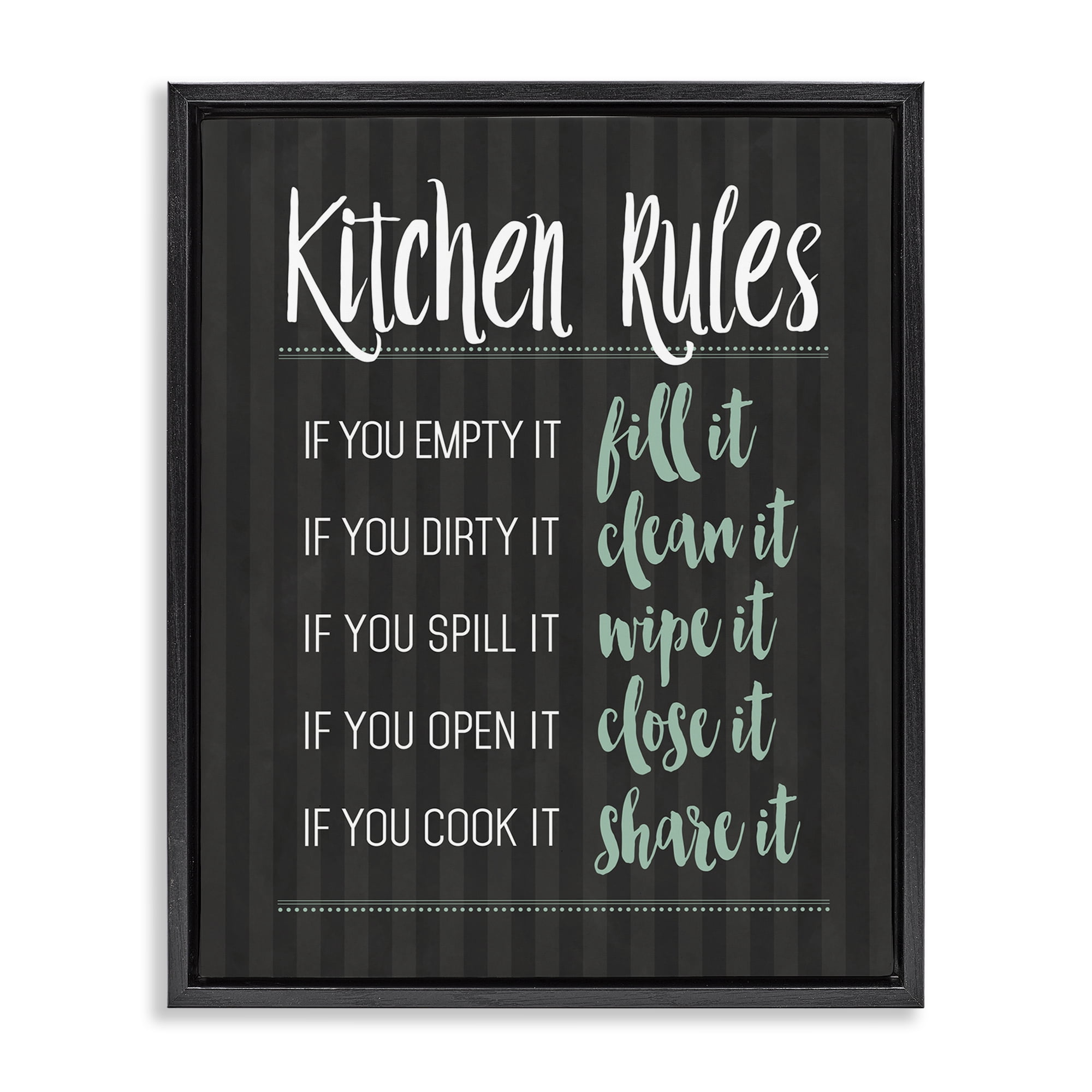 Kitchen Rules Black & Green Black Framed Floater Canvas Wall Art, design by Lettered and Lined