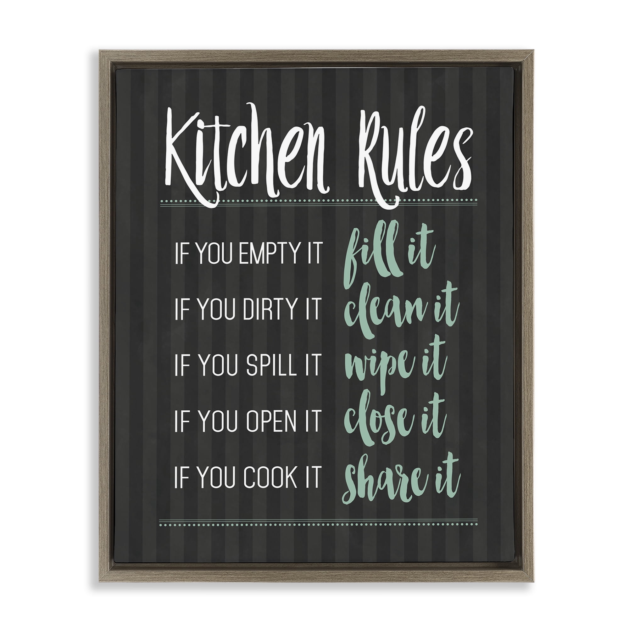 Kitchen Rules Black & Green Brown Framed Floater Canvas Wall Art, design by Lettered and Lined