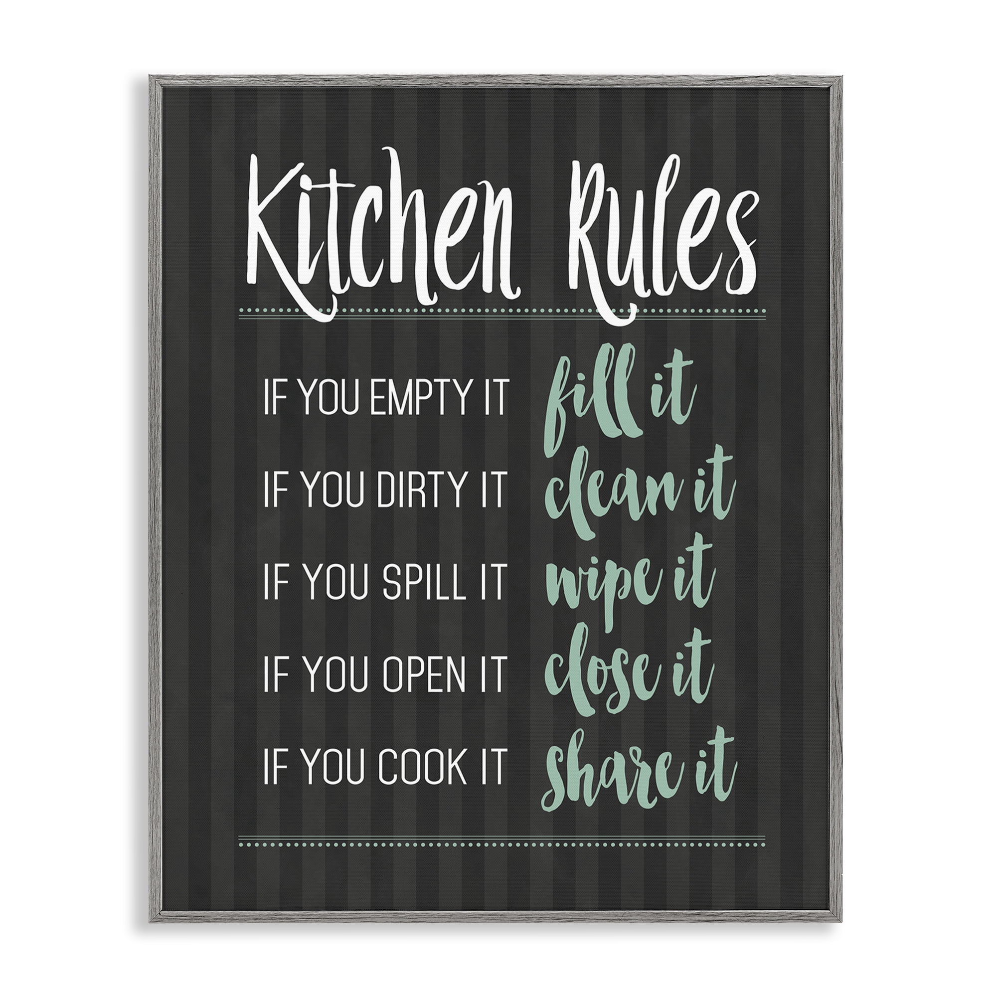 Kitchen Rules Black & Green Gray Framed Giclee Art, design by Lettered and Lined