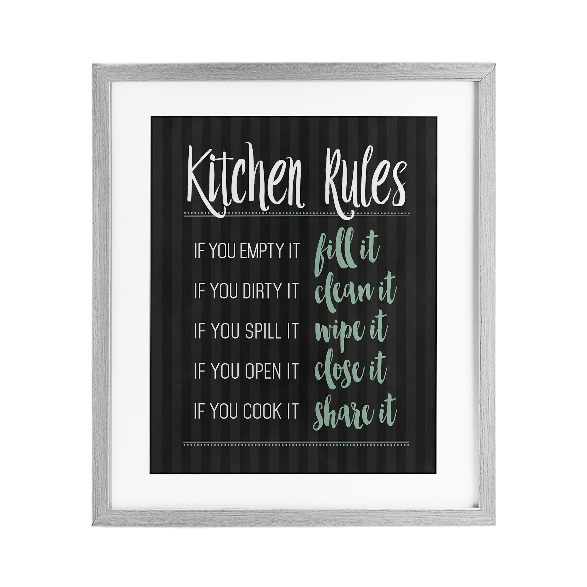 Kitchen Rules Black & Green Gray Framed Print Under Glass, design by Lettered and Lined
