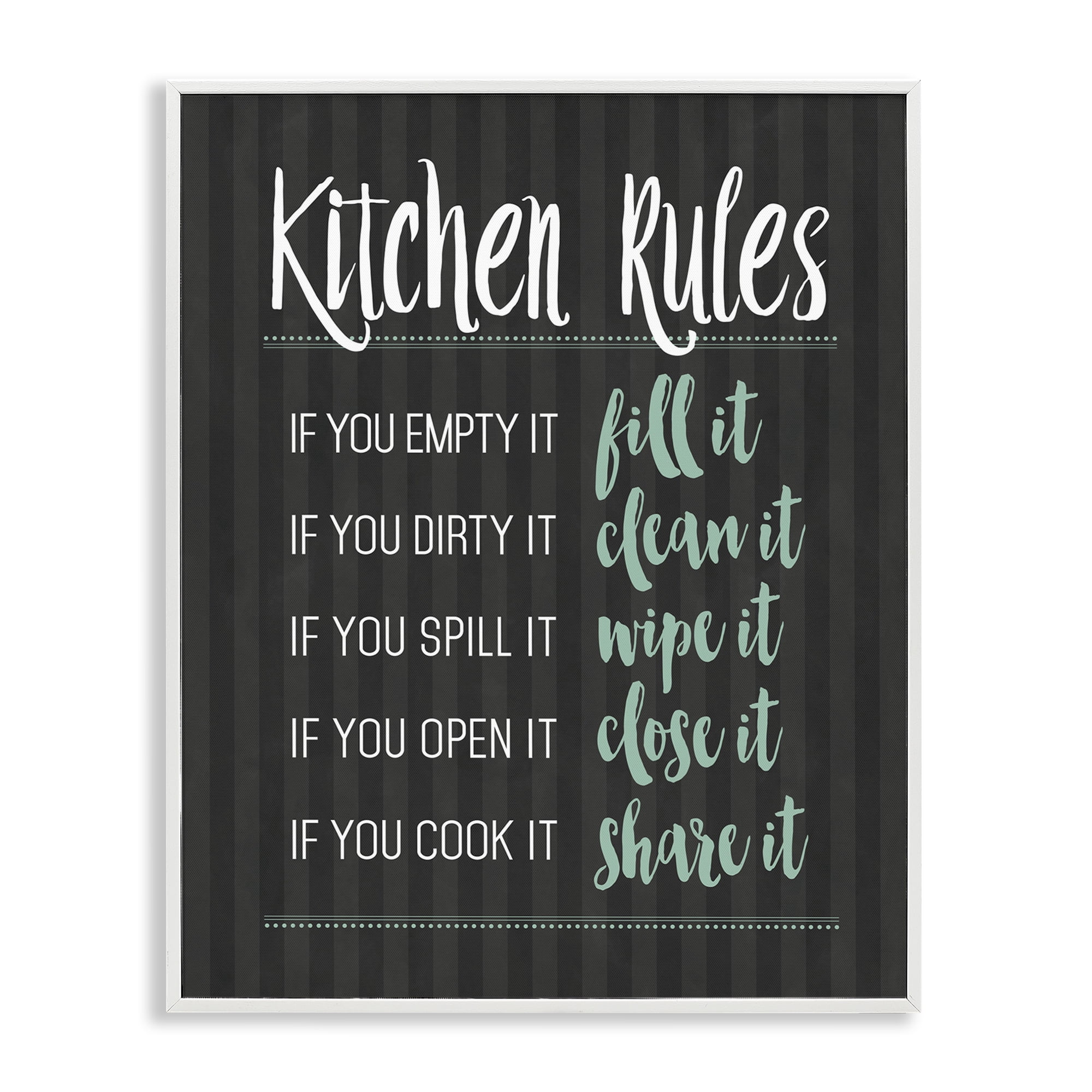 Kitchen Rules Black & Green White Framed Giclee Art, design by Lettered and Lined
