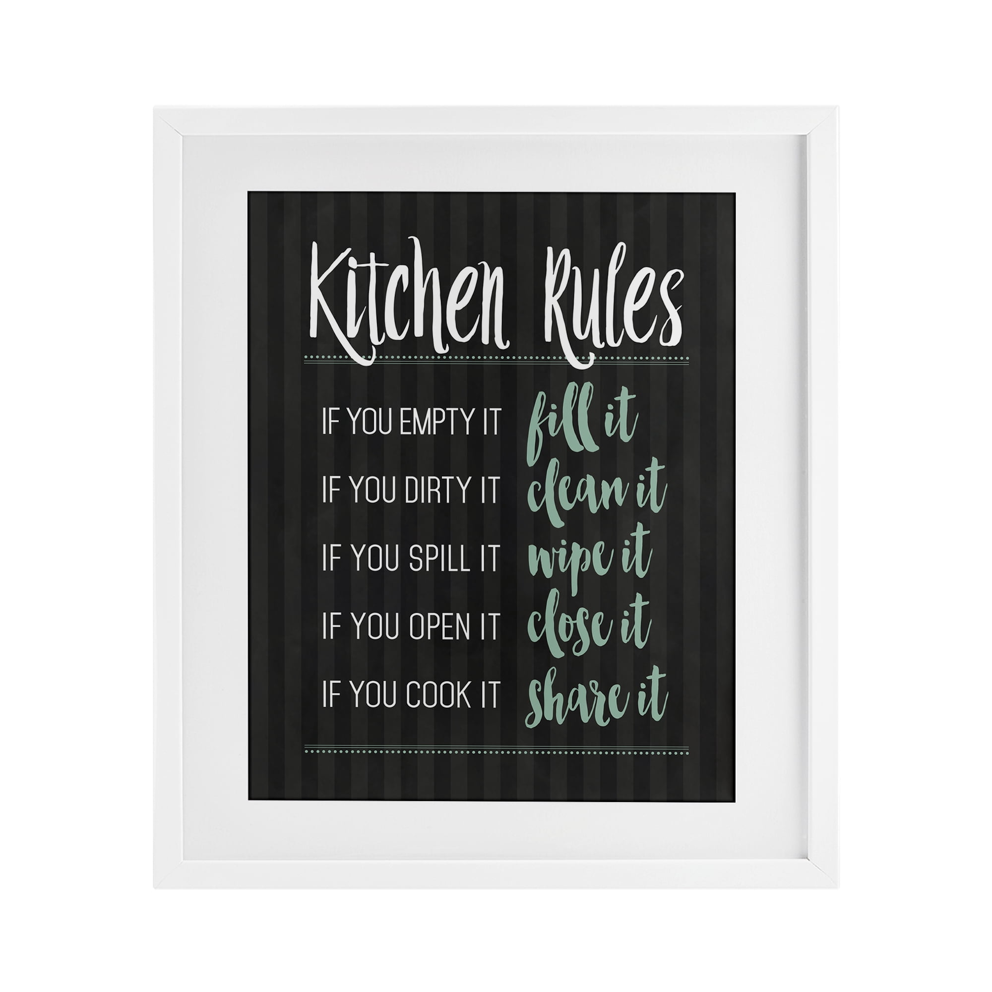 Kitchen Rules Black & Green White Framed Print Under Glass, design by Lettered and Lined
