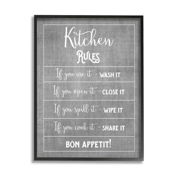 Kitchen Rules Bon Appetit Sign Typography Graphic Art Black Framed Art Print Wall Art
