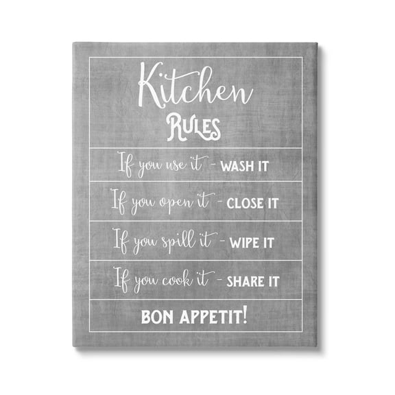 Kitchen Rules Bon Appetit Sign Typography Graphic Art Gallery Wrapped Canvas Print Wall Art