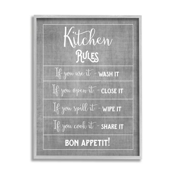 Kitchen Rules Bon Appetit Sign Typography Graphic Art Gray Framed Art Print Wall Art