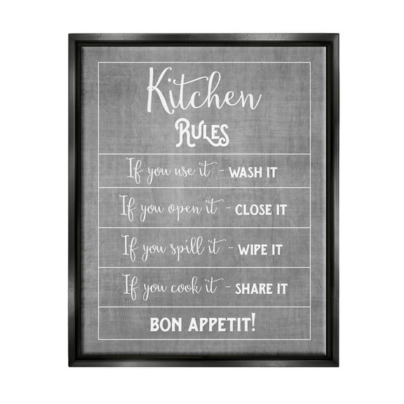 Kitchen Rules Bon Appetit Sign Typography Graphic Art Jet Black Framed Art Print Wall Art