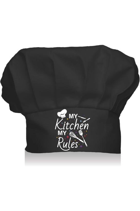 My Kitchen My Rules Chef Hat Adults Black Adjustable Elastic Baker Kitchen Catering Wear Cooking Hats Cotton Chef Cap Breathable for Women Men Grilling Baking BBQ Chefs Gift 11.8x9 Inch 1pc
