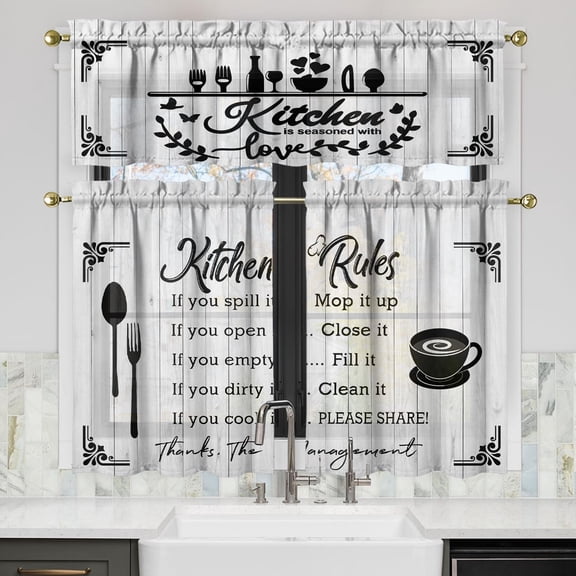 Kitchen Rules Curtains Valances and Tiers Set for Windows, Cafe Bathroom Window Curtain Valance 3 Piece Sets,Kitchen Decor for Living Room,54''''x 36''''
