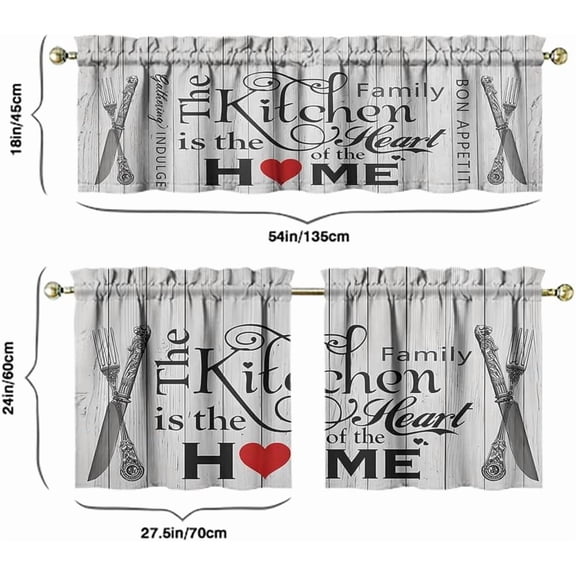 Kitchen Rules Curtains Valances and Tiers Set for Windows, Cafe Bathroom Window Curtain Valance 3 Piece Sets,Kitchen Decor for Living Room,54"x 24"