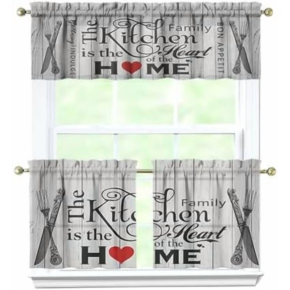 Kitchen Rules Curtains Valances and Tiers Set for Windows, Cafe Bathroom Window Curtain Valance 3 Piece Sets,Kitchen Decor for Living Room,54"x 24"