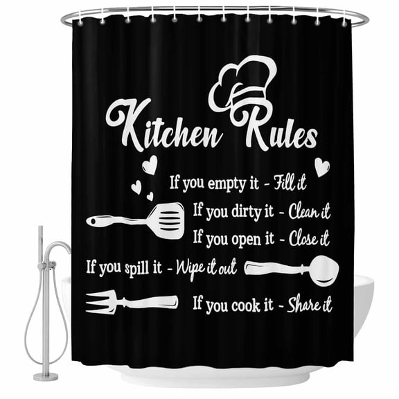 Kitchen Rules Fabric Shower Curtain Spoon Fork Washable Shower Curtains for Bathroom, Waterproof Bath Curtain with Hooks Home Decor 36x72in