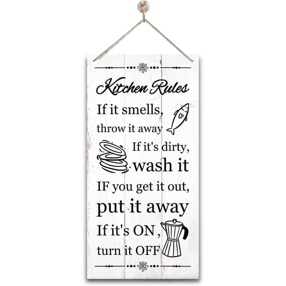 Kitchen Rules If Dirty Wish It Wooden Hanging Sign 12 x 8 Inch, Home Decor, Rustic Funny Wall Art for Kitchen & Dining Spaces