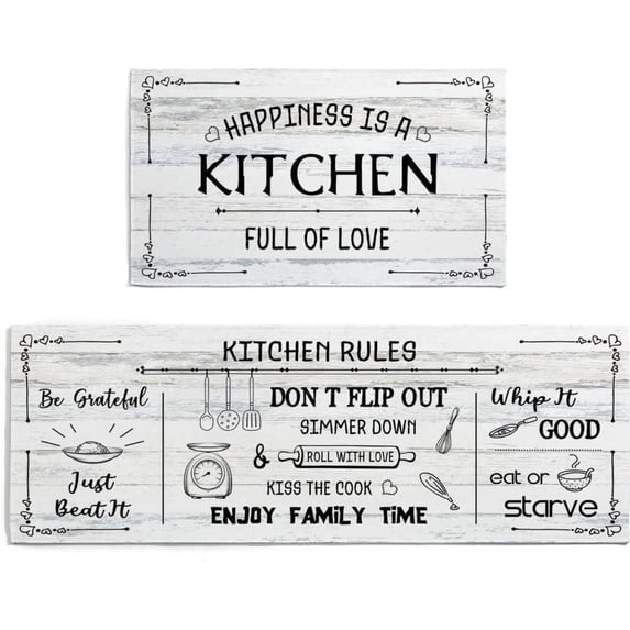 Kitchen Rules Kitchen Mats Set of 2 Farmhouse Kitchen Mats Washable Kitchen Floor Mats Anti Fatigue Kitchen Rugs with Funny Quotes for Home Office Bathroom Entryway Decoration