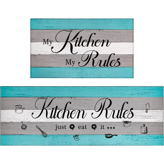 Kitchen Rules Kitchen Rugs and Mats Set 2 Pieces - 17x47+17x30 - Non Skid and Washable Anti Fatigue Mats for Kitchen Floor - Cushioned Runner Rugs Kitchen Mats for Standing