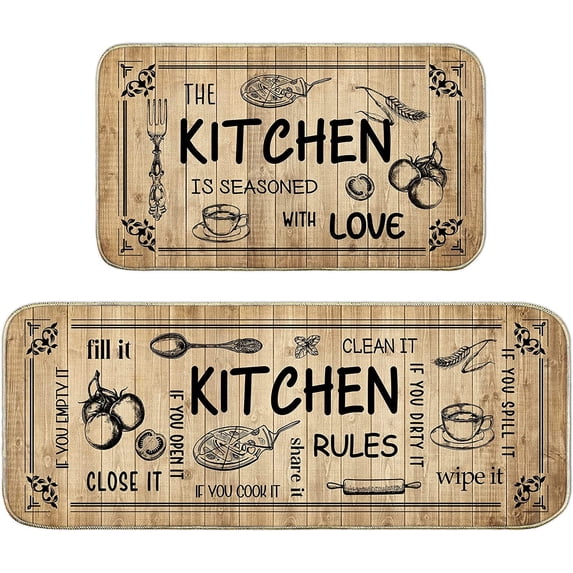 Kitchen Rules Kitchen Mat Set of 2, Kitchen Mats for Floor, Farmhouse Kitchen Rugs and Mats Non Skid Washable, Decorative Kitchen Floor Mats Non Slip, Kitchen Runner Rug Carpet 17x29 and 17x47 Inch