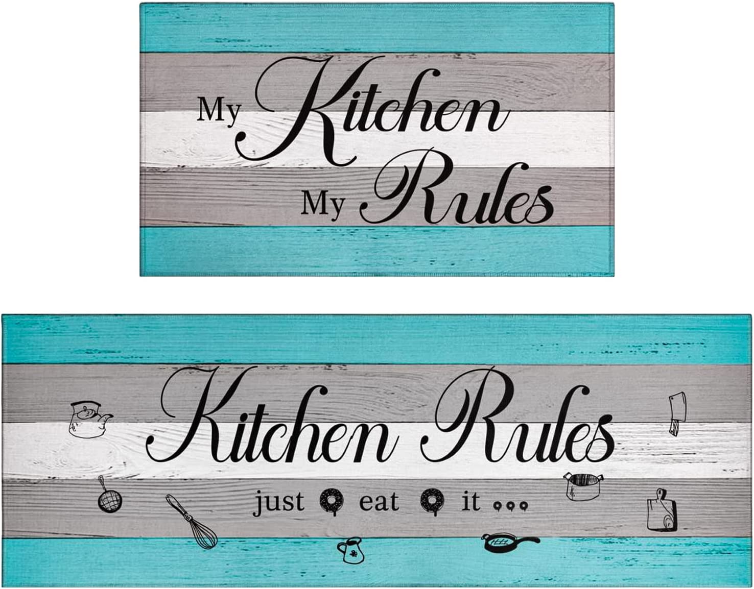 Kitchen Rules Kitchen Rugs and Mats Set 2 Pieces 17x47+17x30 Non