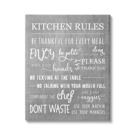 Kitchen Rules Rustic Grey List Typography Graphic Art Gallery Wrapped Canvas Print Wall Art