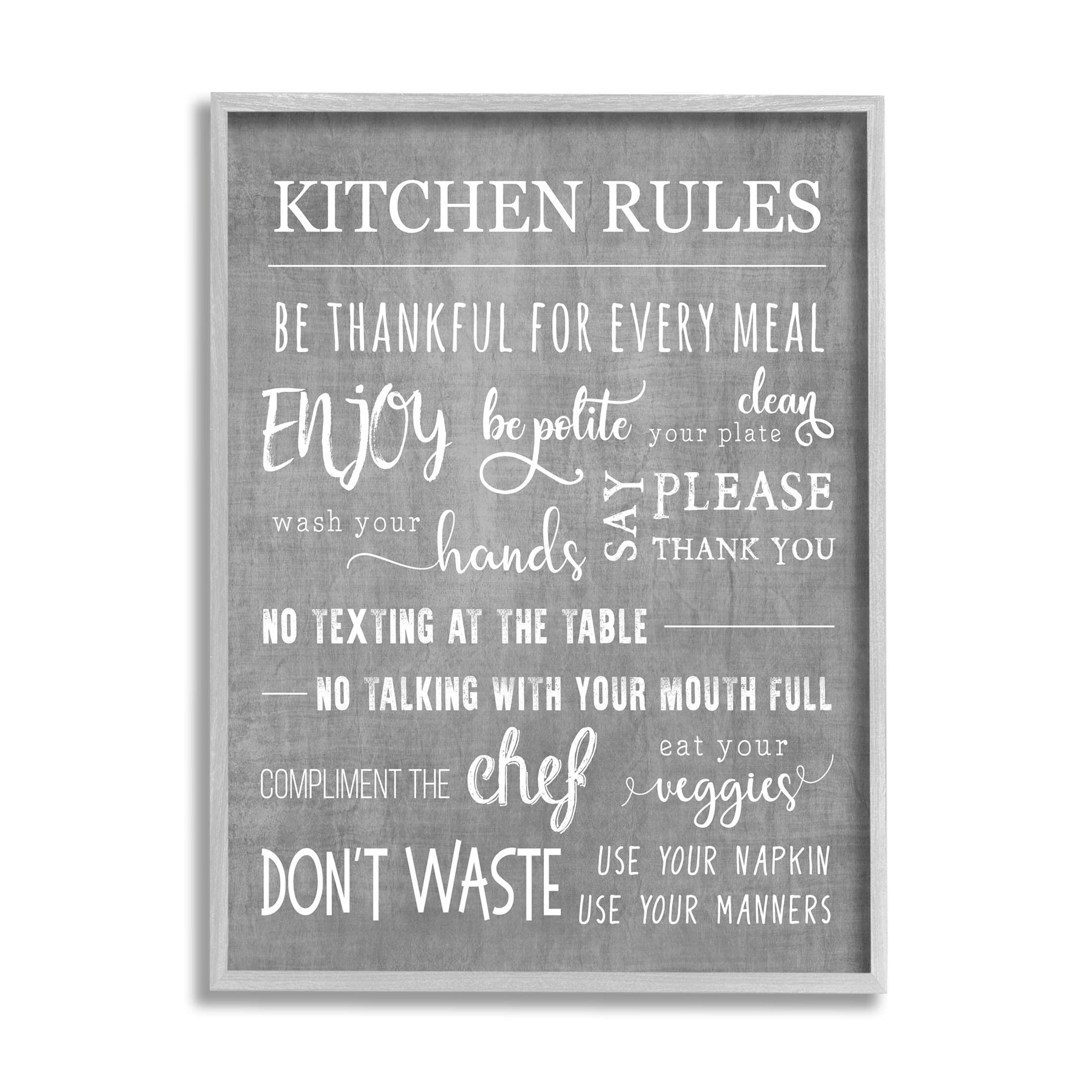 Kitchen Rules Rustic Grey List Typography Graphic Art Gray Framed Art Print Wall Art