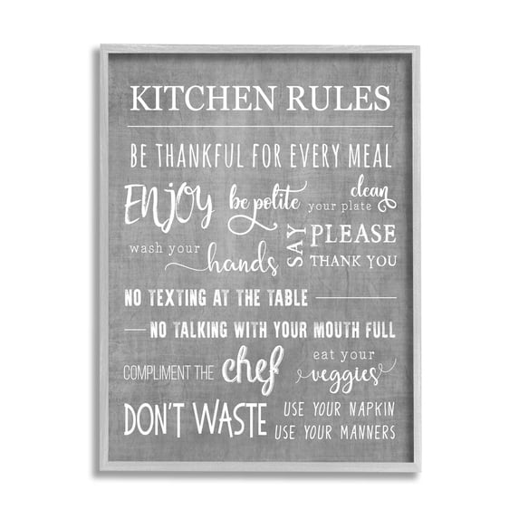 Kitchen Rules Rustic Grey List Typography Graphic Art Gray Framed Art Print Wall Art