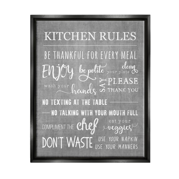Kitchen Rules Rustic Grey List Typography Graphic Art Jet Black Framed Art Print Wall Art