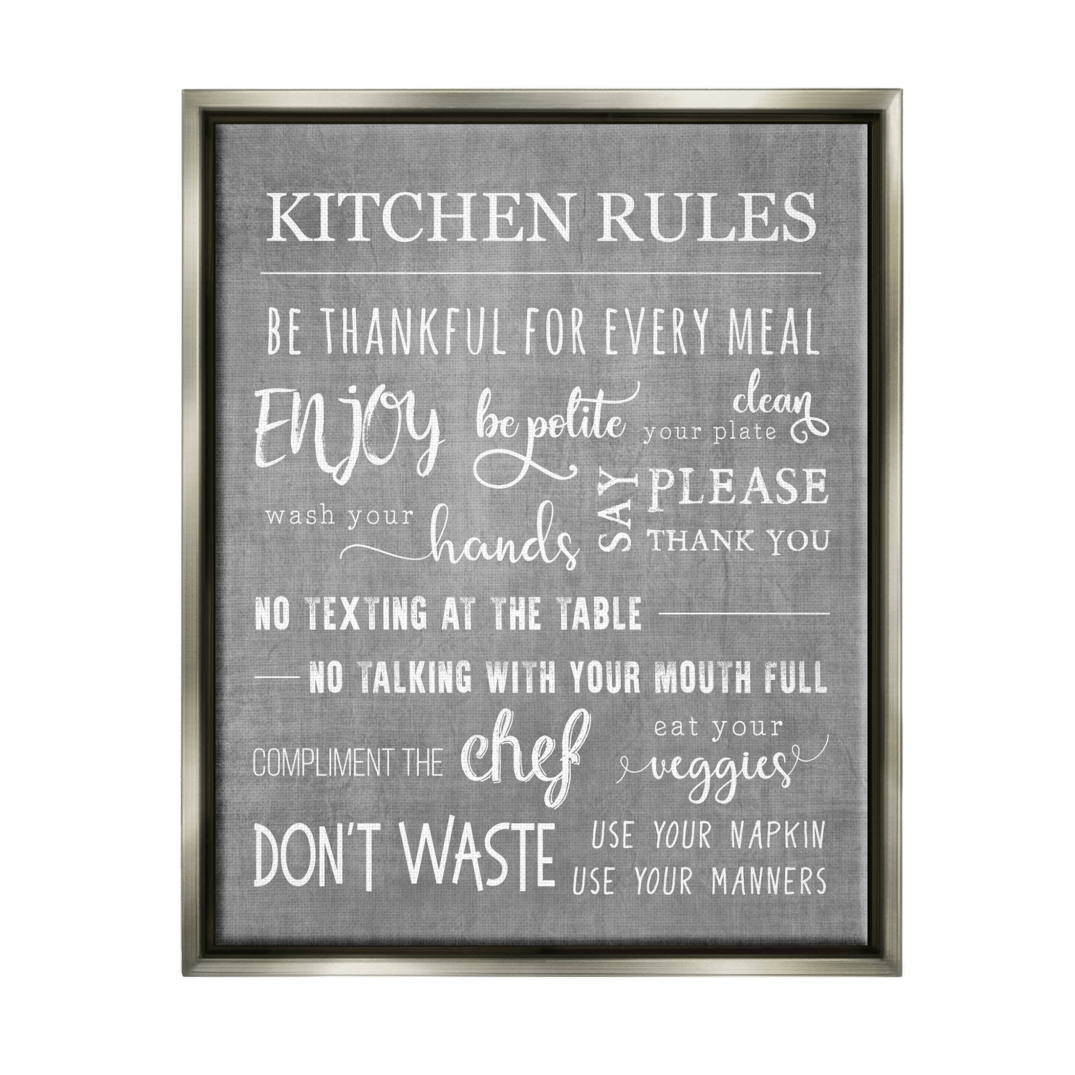 Kitchen Rules Rustic Grey List Typography Graphic Art Luster Gray Framed Art Print Wall Art