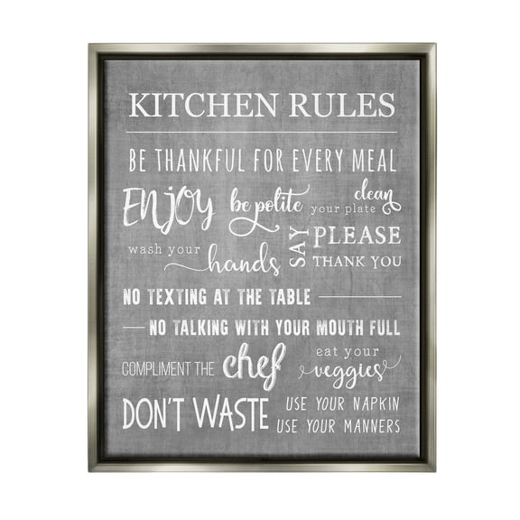 Kitchen Rules Rustic Grey List Typography Graphic Art Luster Gray Framed Art Print Wall Art