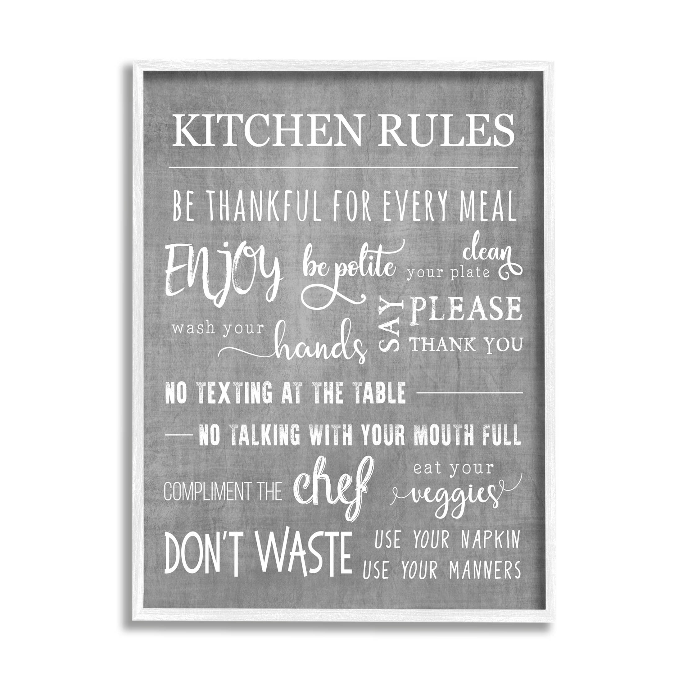 Kitchen Rules Rustic Grey List Typography Graphic Art White Framed Art Print Wall Art