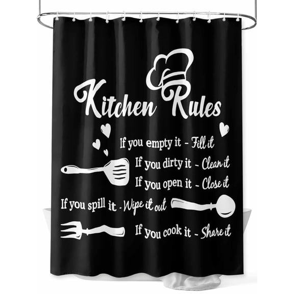 Kitchen Rules Shower Curtain, Tableware Fork Tableware Black White Waterproof Shower Curtain Set with 12 Hooks Lightweight Washable Fabric Shower Curtains for Bathroom 36x72 Inches