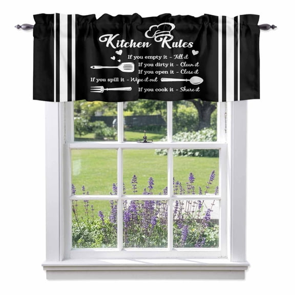 Kitchen Rules Valance Curtain Tableware Fork Tableware Window Valances Rod Pocket Short Curtains Window Treatments for Kitchen Bedroom Bathroom Laundry 42" x 12"