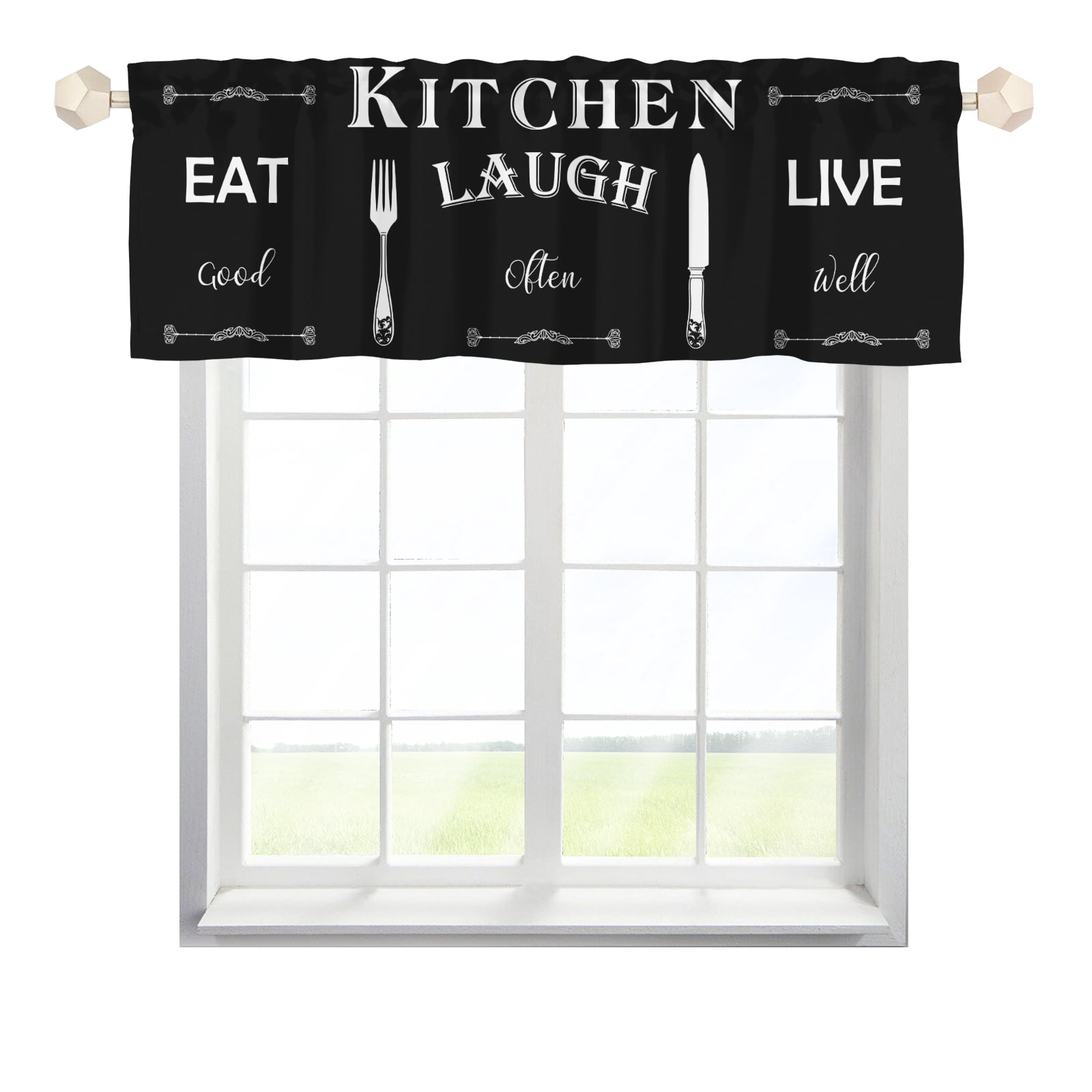 Kitchen Rukles Kitchen Rules Valances Rod Pocket Knife and Forks Short Curtain 54''x18 ...