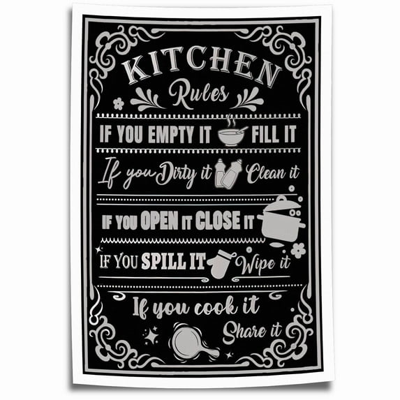 Kitchen Rules Wall Art Décor Quote Canvas Prints Picture Artwork Farmhouse Decorative for Home Family Wall Decoration - 16x24 inches Unframed