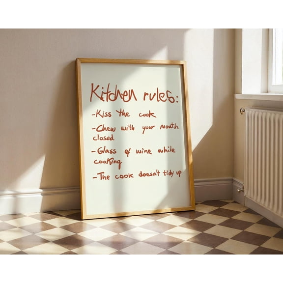 Kitchen Rules Wall Art Poster Funny Kiss The Cook Kitchen Decor Gift Housewarming Apartment Decoration Kitchen Wall Art Saying Sign